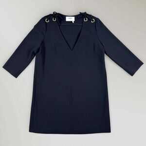 BA&SH Maika Little Black V-Neck Dress Gold Grommets Short Mini Size 3 / US 10